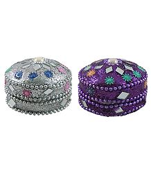 Set of 2 Decorative Metal Kumkum Containers