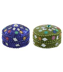 Set of 2 Decorative Metal Kumkum Containers