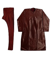 Maroon with Golden Polyester Churidar Kurta for Men