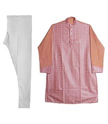 Rose Pink Embroidered Kurta and White Churidar
