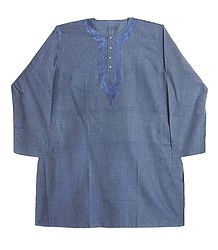 Mens Cotton Kurta with Neckline Embroidery