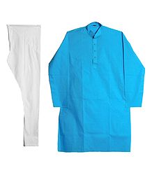 Cyan Blue Kurta and White Pyjama