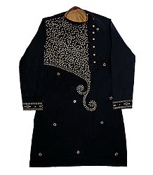 Embroidered Black Cotton Kurta for Men