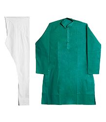 Dark Cyan Stripe on Light Cyan Kurta and White Pyjama for Men