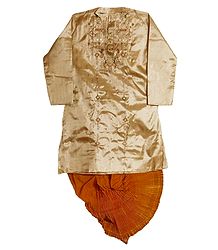 Mens Stitched Dhoti and Embroidered Tussar Kurta