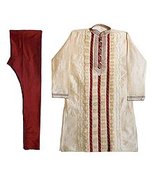 Embroidered Off-White Kurta with Maroon Churidar