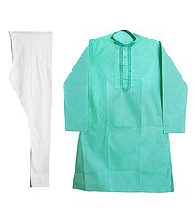 Embroidered Cyan Kurta with White Churidar