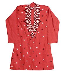 Gujrati Embroidery on Dark Brick Red Kurta