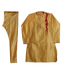 Embroidered Beige Churidar Kurta
