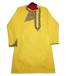 Embroidered Yellow Cotton Kurta for Men