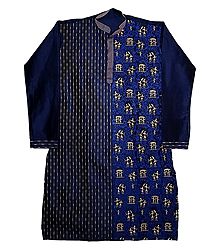 Embroidered Blue Cotton Kurta for Men