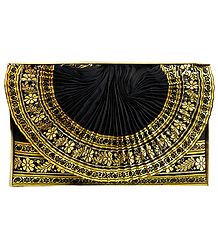 Mens Cotton Silk Black Ready to Wear Stitched Dhoti with Golden Border