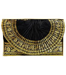 Mens Cotton Silk Black Ready to Wear Stitched Dhoti with Golden Border