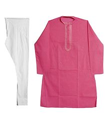Embroidered Pink Kurta with White Churidar
