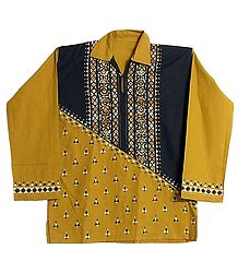 Yellow with Black Patch Short Kurta with Kantha Stitch