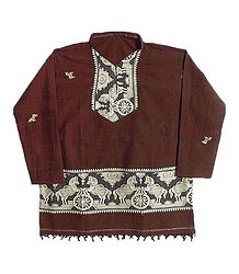 Dark Rust Full sleeve Kurta with Baluchari Weaved Design