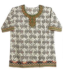 Tie and Dye Print on Off-White Synthetic Top with Sequin Work