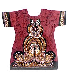 Red and Black Designer Batik Painted Kurta