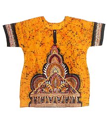 Dark Yellow, Red and Black Batik Painted Kurta