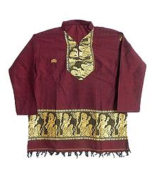 Maroon Full sleeve Kurta with Baluchari Weaved Design