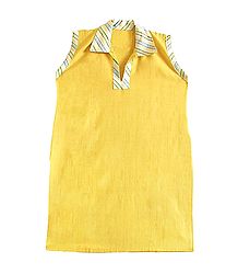 Yellow Kurta with Multicolor Sriped Collar
