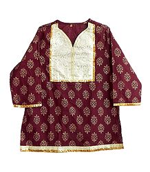 Maroon Printed Kurti with Sequine Work on White Appliqued Cloth