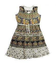 Sanganeri Print Dress with a Pair of Additional Unstitched Sleeves 