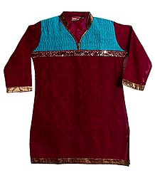 Embroidered Maroon Short Kurta