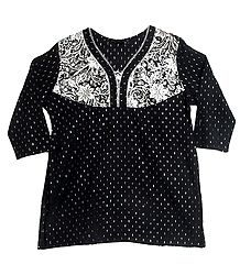 Black with White Embroidered Kurta