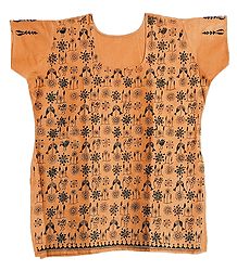 Black Kantha stitch on Chrome Yellow Kurti