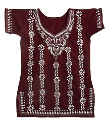 Kantha Stitch on Maroon Cotton Kurti