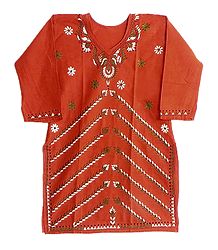 Dark Saffron Kurti with Kantha Stitch