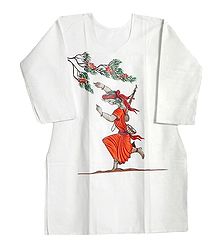 Hand Painted White Kurta with Three Quarter Sleeves