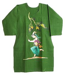 Hand Painted Green Kurta with Three Quarter Sleeves