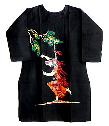 Hand Painted Black Kurta with Three Quarter Sleeves