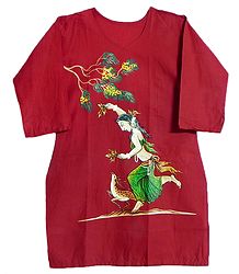 Hand Painted Red Kurta with Three Quarter Sleeves