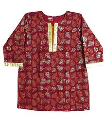 Maroon with Golden Hand Painted Kurta