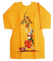 Hand Painted Yellow Kurta with 3 Quarter Sleeves
