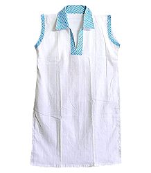 White Kurta with Blue Striped Collar