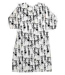 Women Print on Off-White Cotton Kurta
