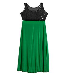 Green Lycra with Black Sequin Work Gown