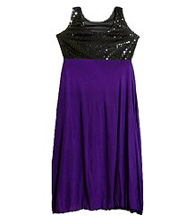 Purple Lycra with Black Sequin Work Gown