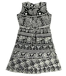 Black and White Sanganeri Print Dress with a Pair of Additional Unstitched Sleeves