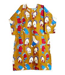 Printed Hand Gestures on Yellow Cotton Kurta