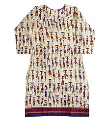 Women Print on Off-White Cotton Kurta