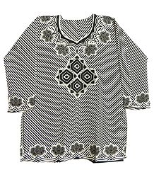 Black Print on White Synthetic Top