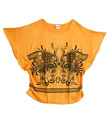Black Butterfly Print on Yellow Designer Top