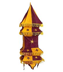 Maroon with Dark Yellow Appliqued and Mirrorwork Foldable Hanging Cloth Lamp Shade