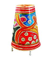 Leather Perforated Table Stand Lamp Shade with Colorful Hand Painted Peacock Design