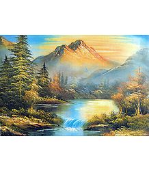 River in Front of Snow Clad Mountain